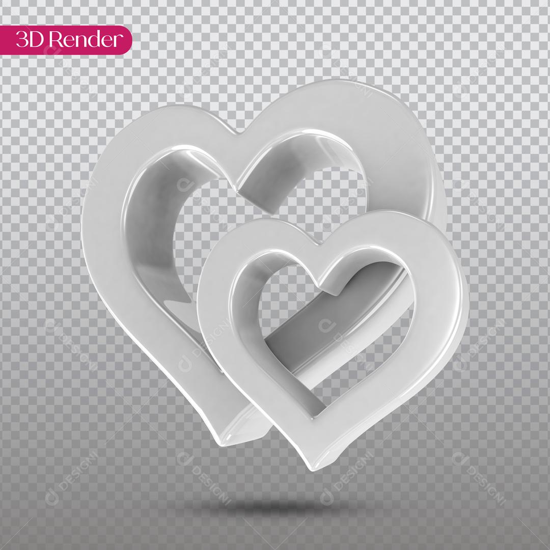 Elemento 3D Para Composição Coração Branco PSD Editável