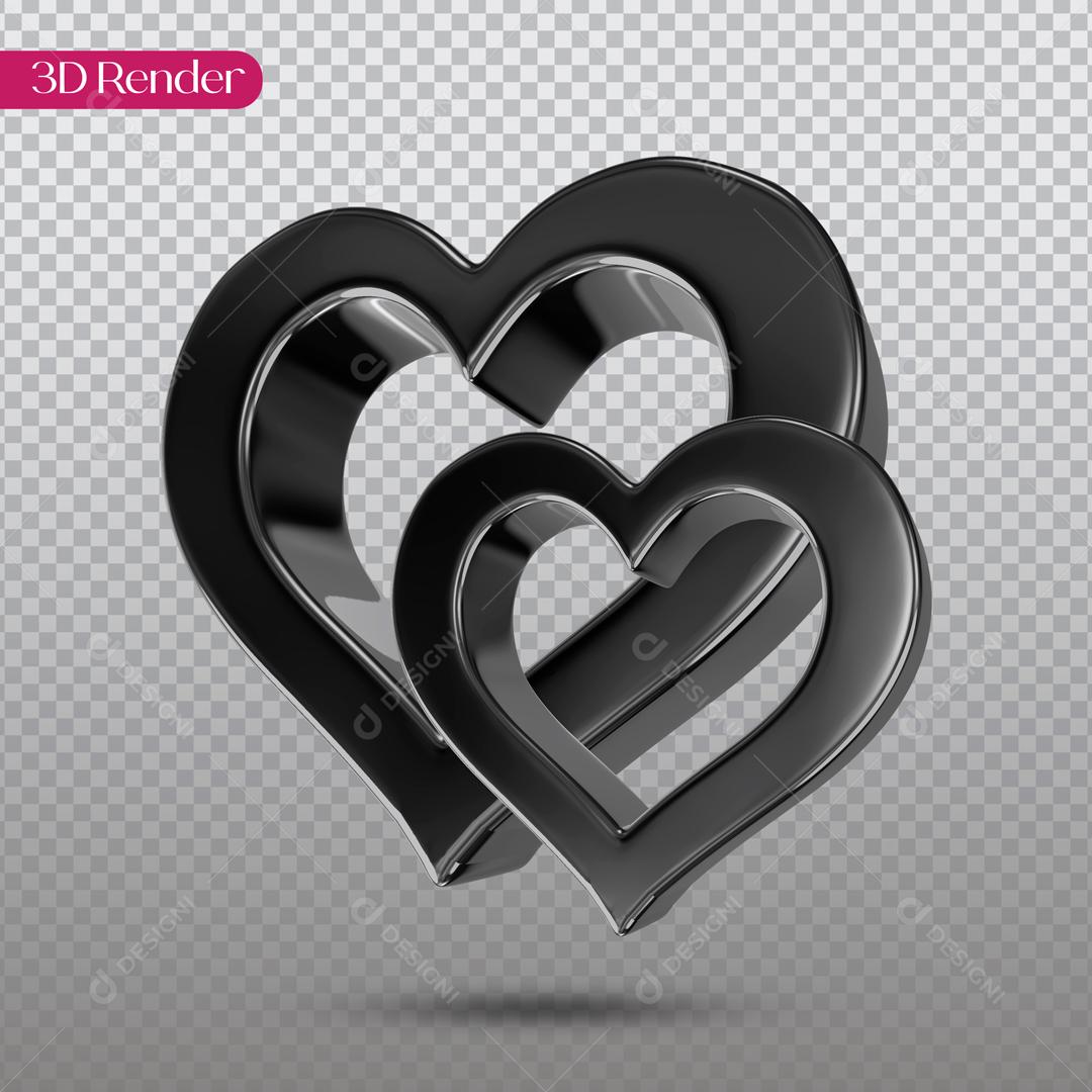 Elemento 3D Para Composição Coração Preto PSD Editável
