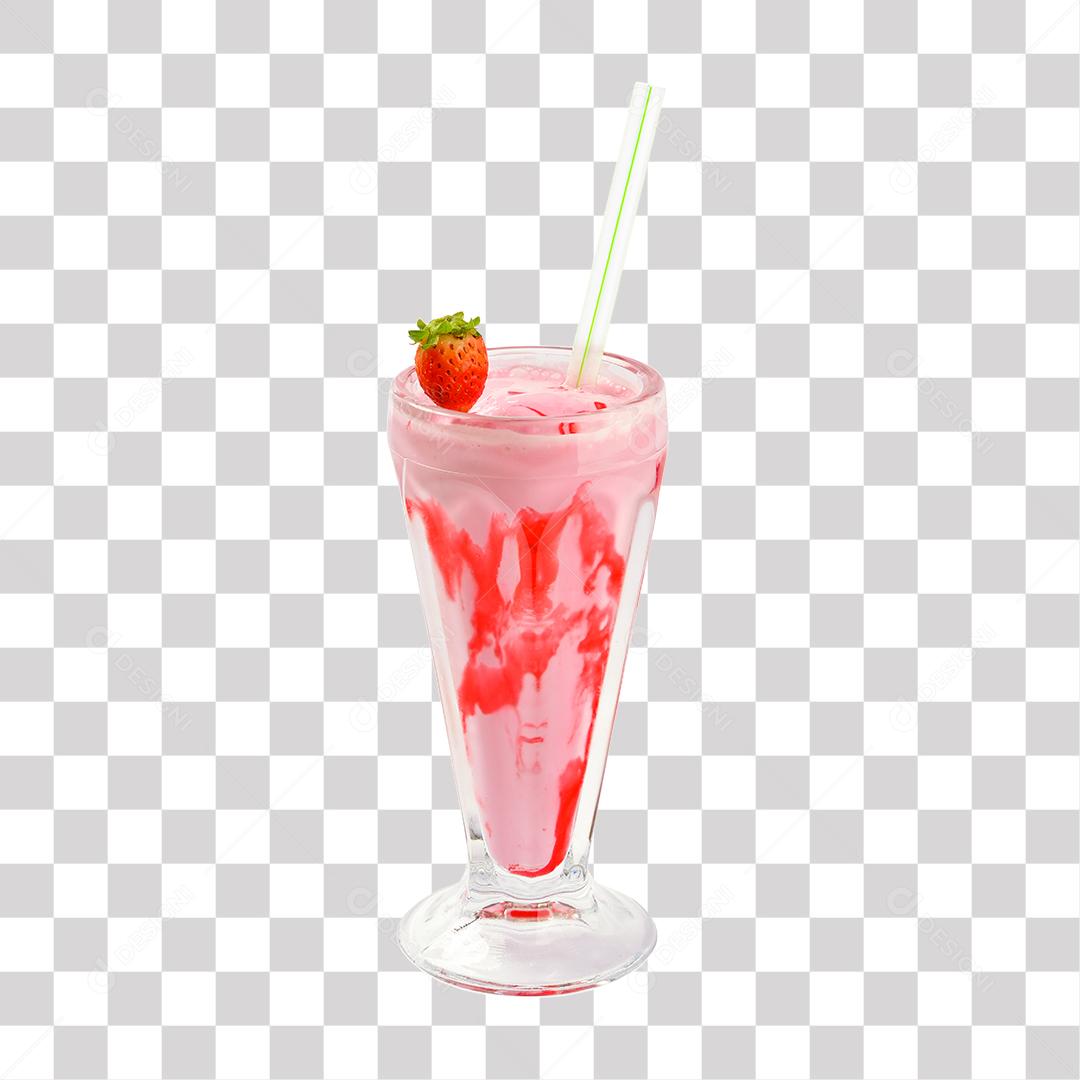 Milk Shake de Morango Em Tigela de Vidro Com Canudo de Plástico PNG transparente