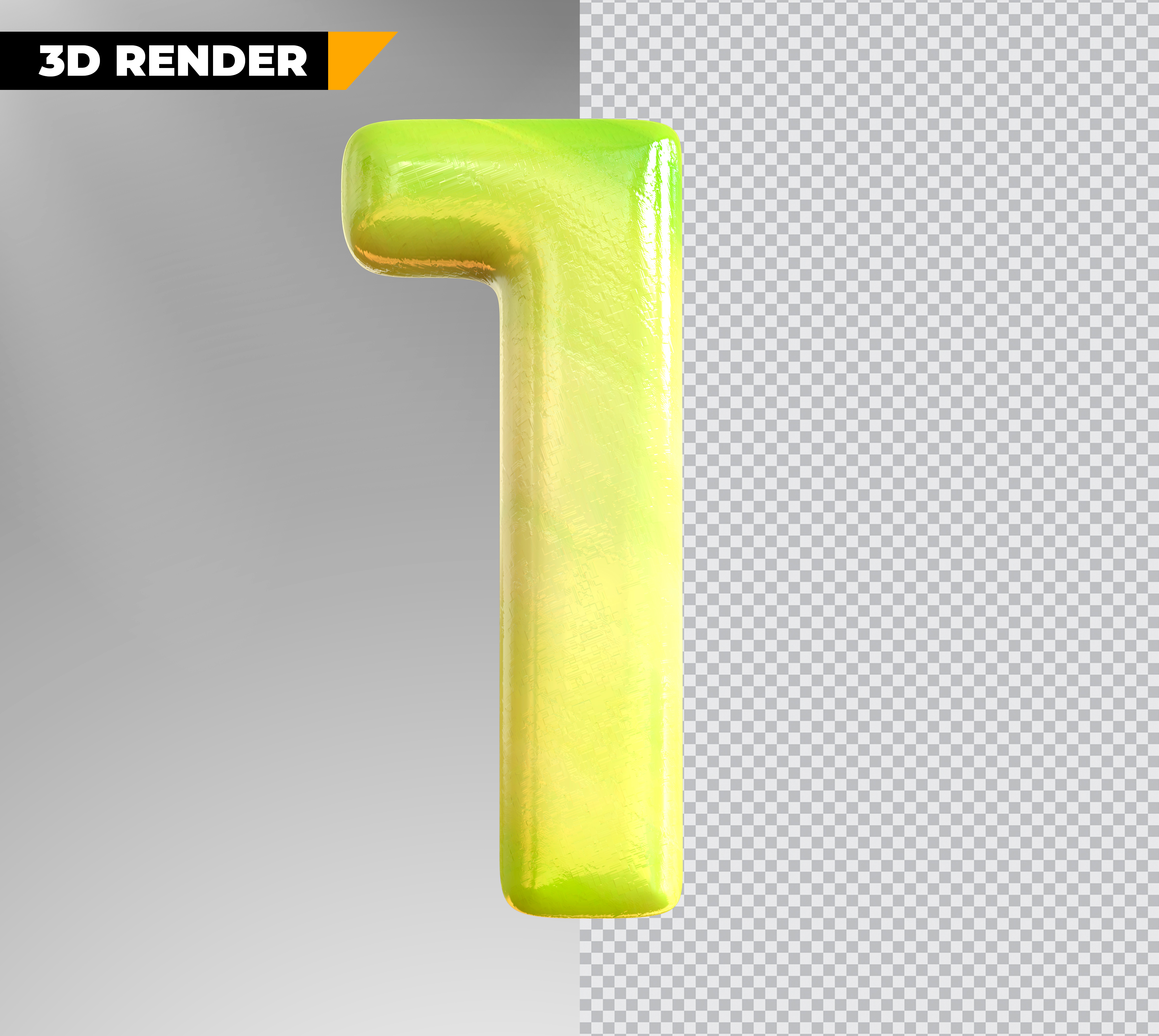 Elemento 3D Para Composição Numero Verde 1 PSD Editável