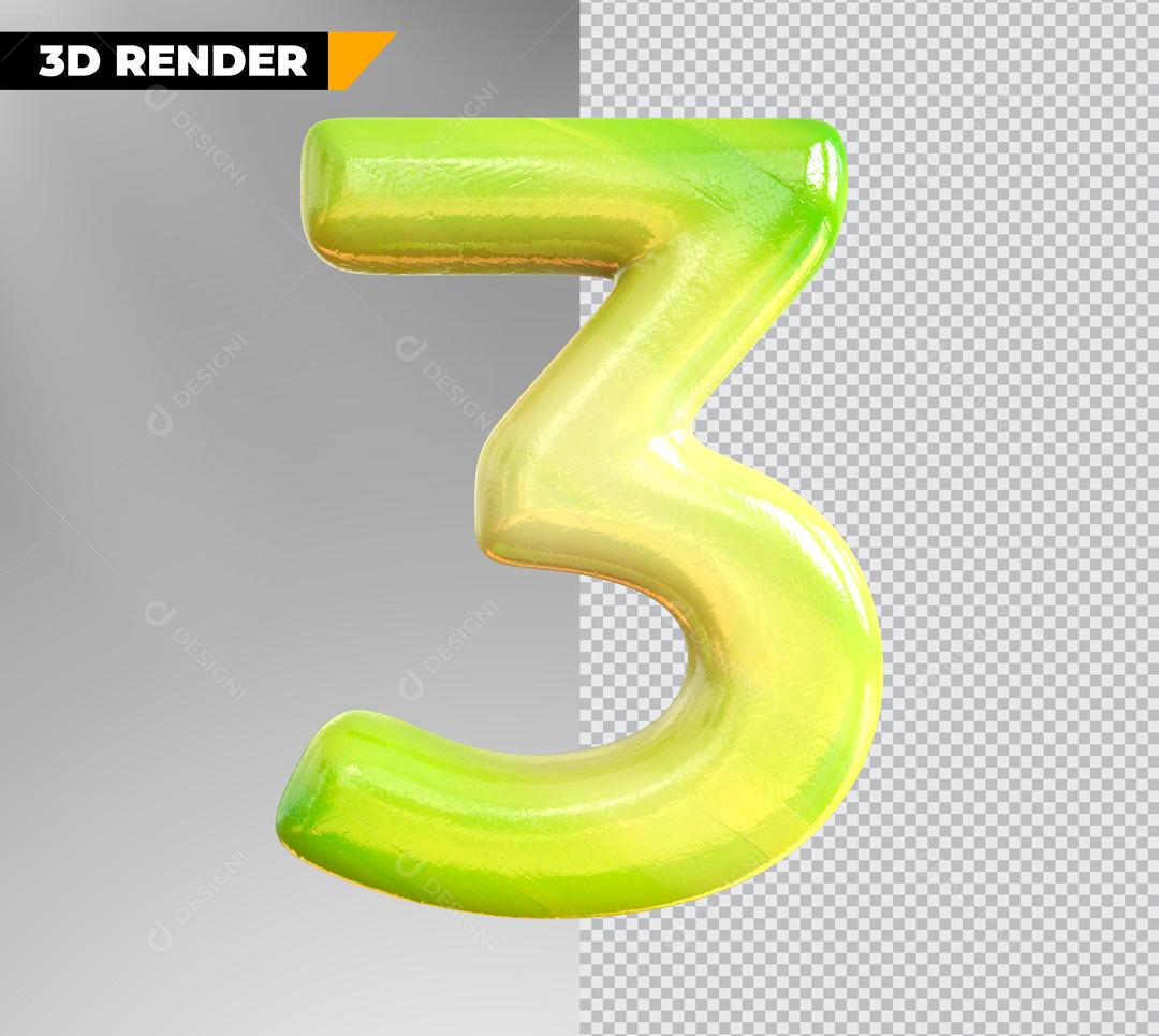 Elemento 3D Para Composição Numero Verde 3 PSD Editável