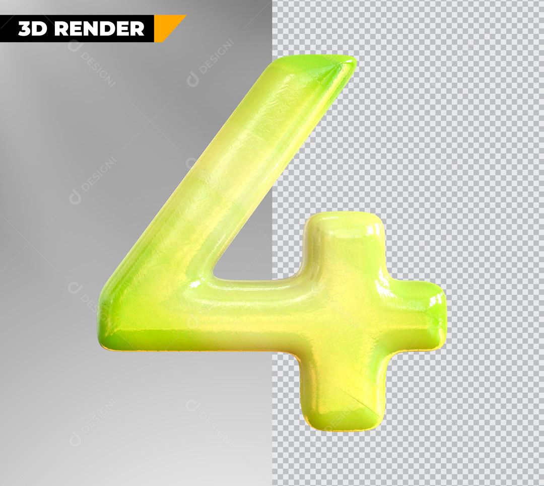 Elemento 3D Para Composição Numero Verde 4 PSD Editável