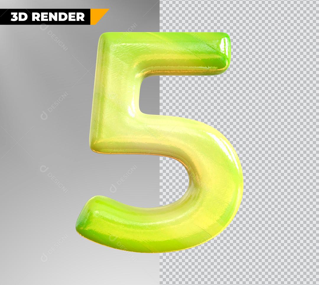 Elemento 3D Para Composição Numero Verde 5 PSD Editável