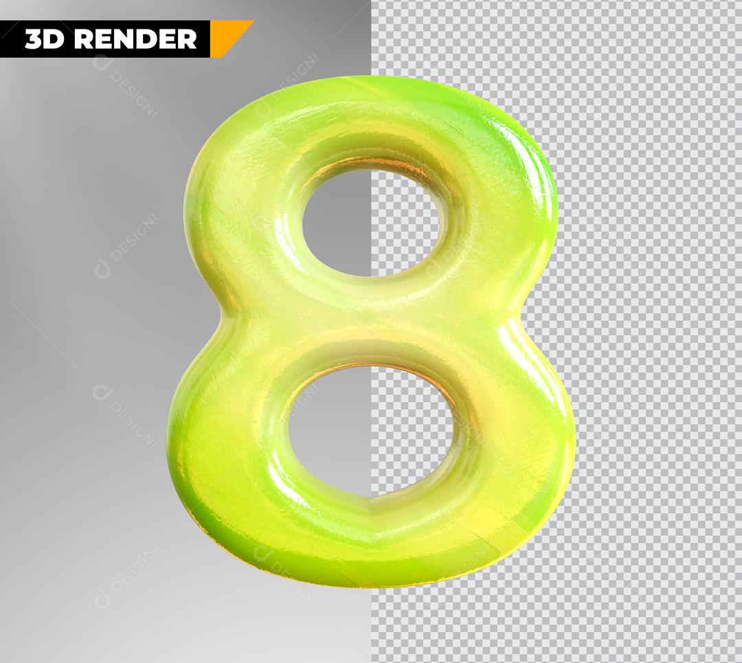Elemento 3D Para Composição Numero Verde 8 PSD Editável