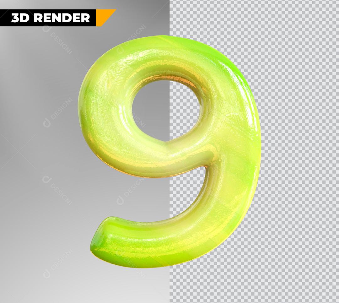 Elemento 3D Para Composição Numero Verde 9 PSD Editável