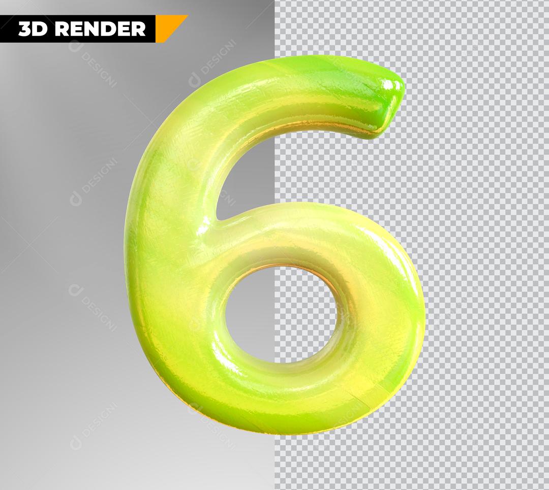 Elemento 3D Para Composição Numero Verde 6 PSD Editável