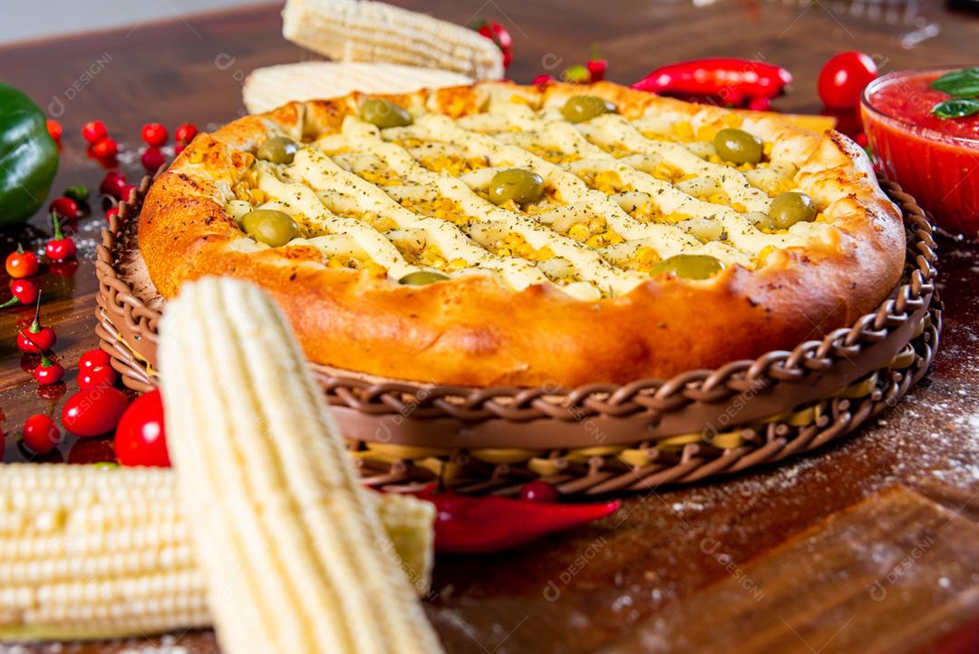 Comida pizza catupiry milho bordas recheadas