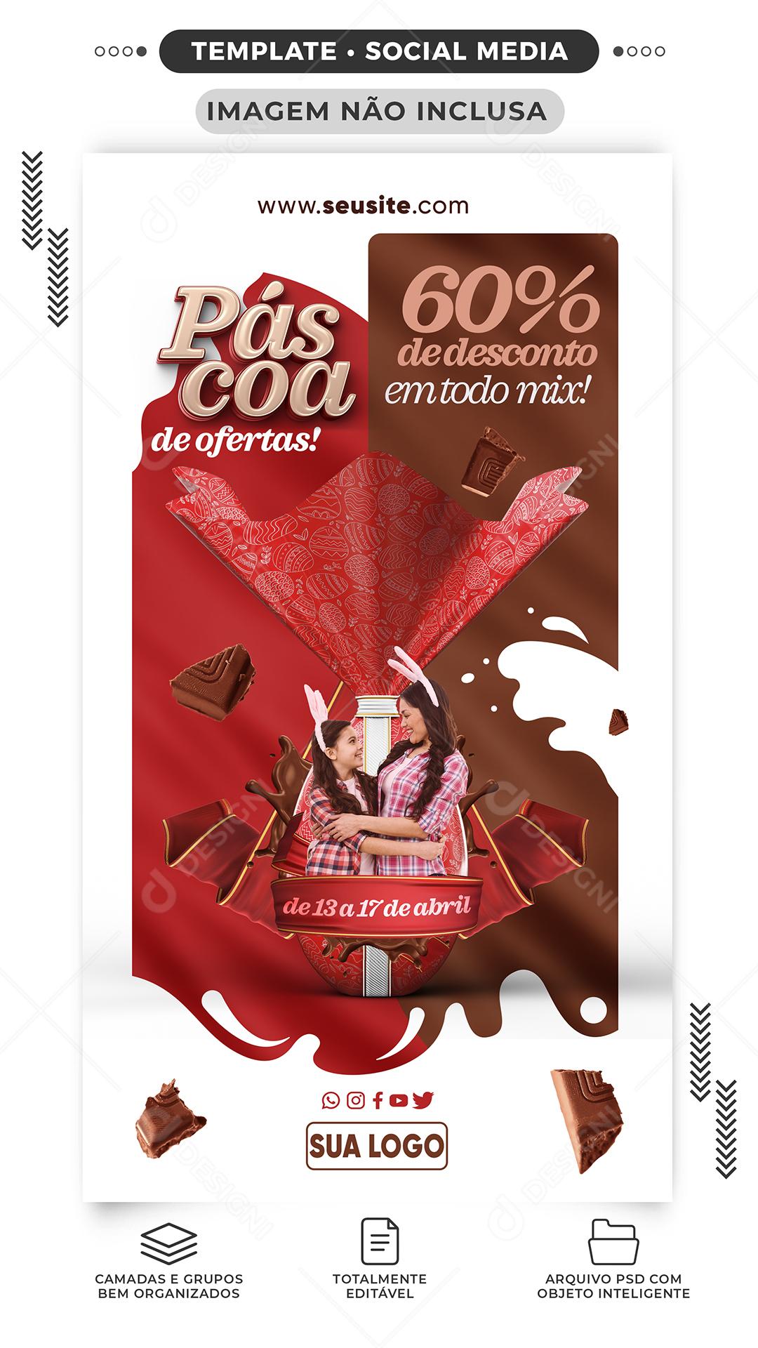 Social Media Páscoa De Ofertas 60% De Desconto PSD Editável