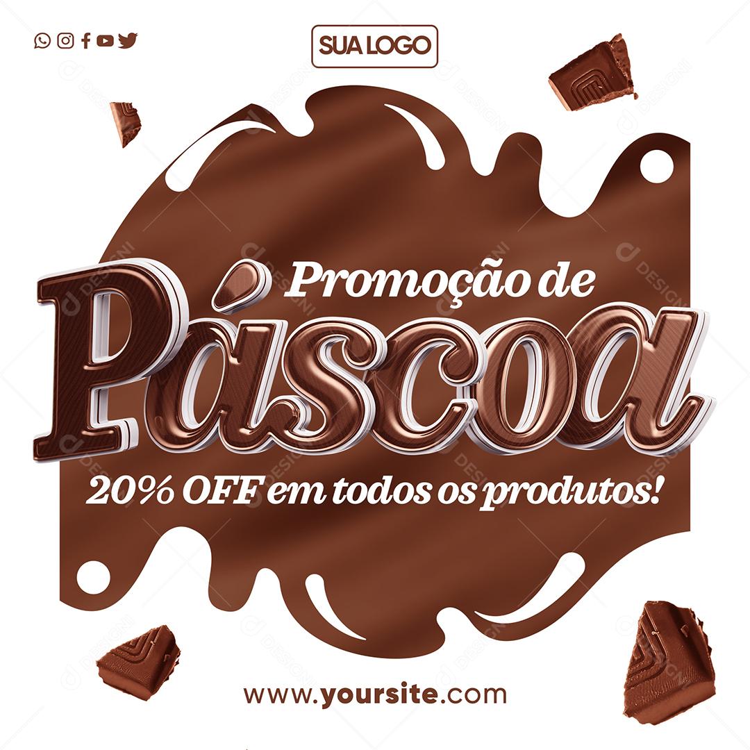 Social Media Promoção De Páscoa 20% Desconto Em Todos os Produtos PSD Editável