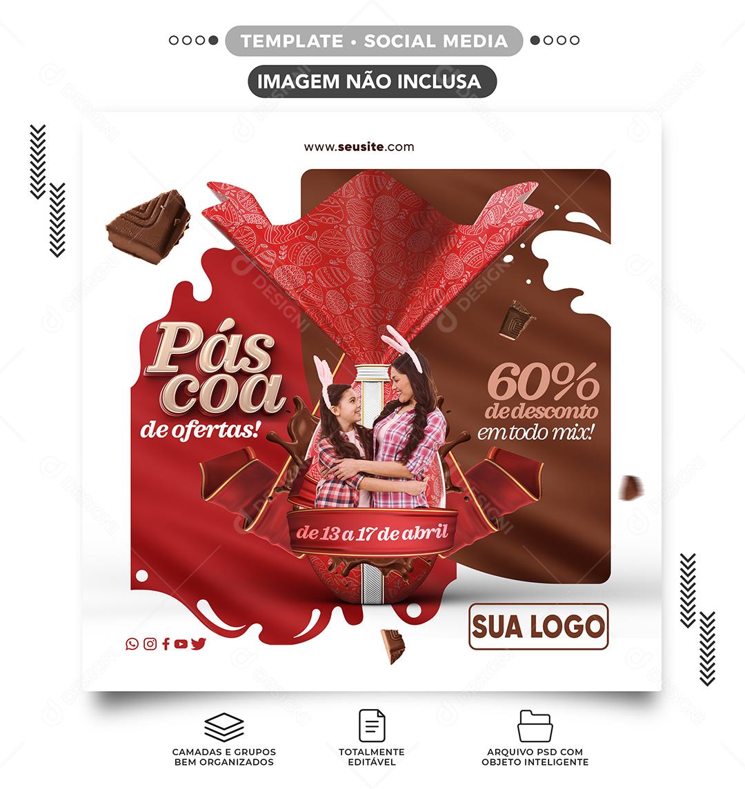 Social Media Páscoa De Ofertas 60% De Desconto PSD Editável