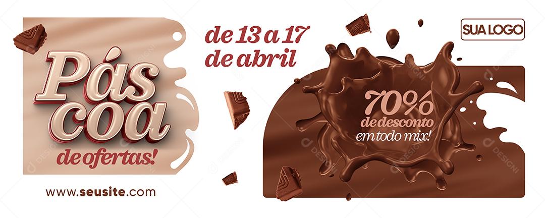 Social Media Banner Páscoa De Ofertas 70% De Desconto PSD Editável
