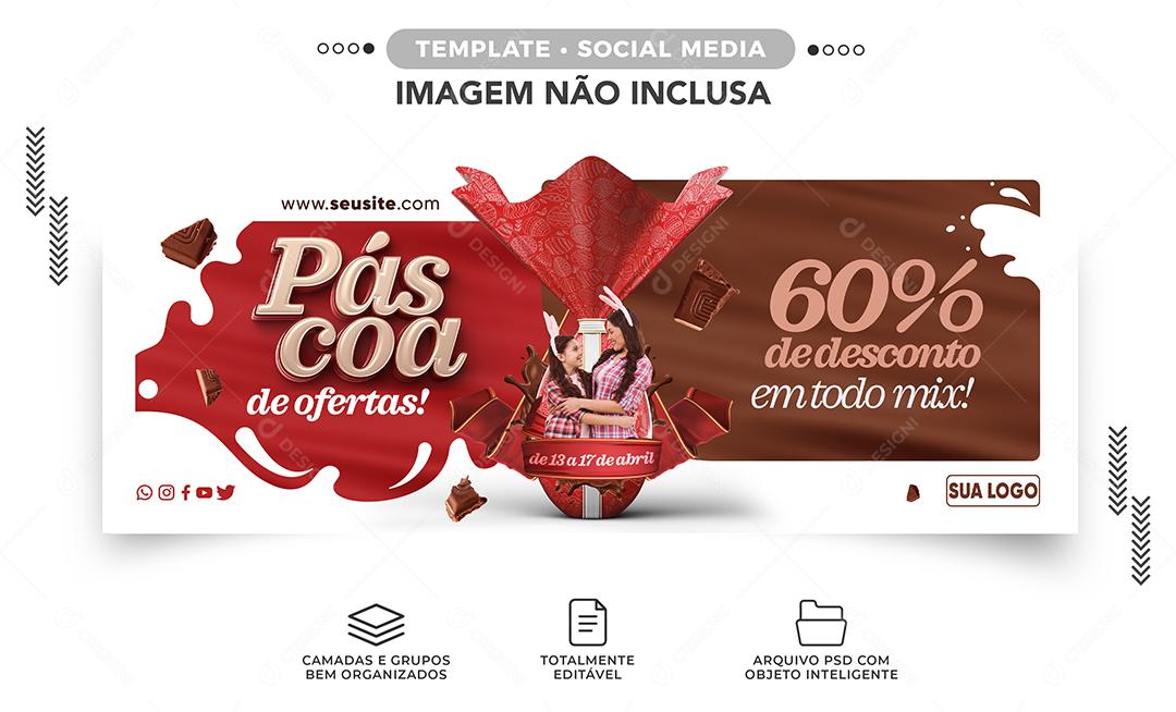 Social Media Banner Páscoa De Ofertas 60% de Desconto PSD Editável