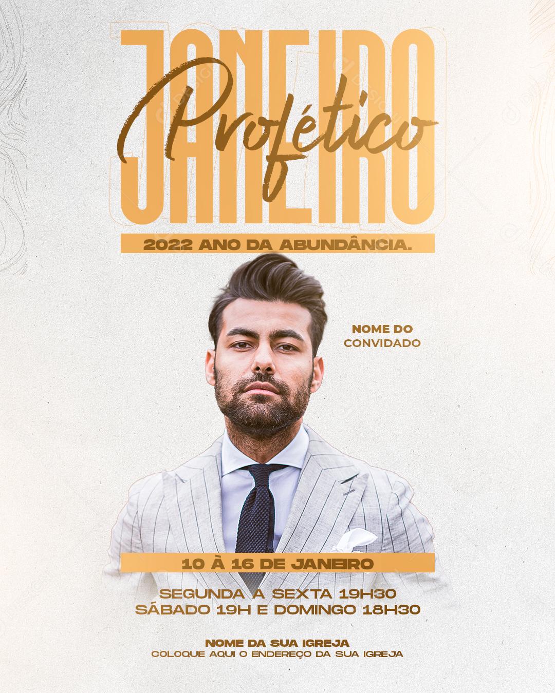 Social Media Janeiro Profético 2022 Ano Da Abundância Igreja PSD Editável