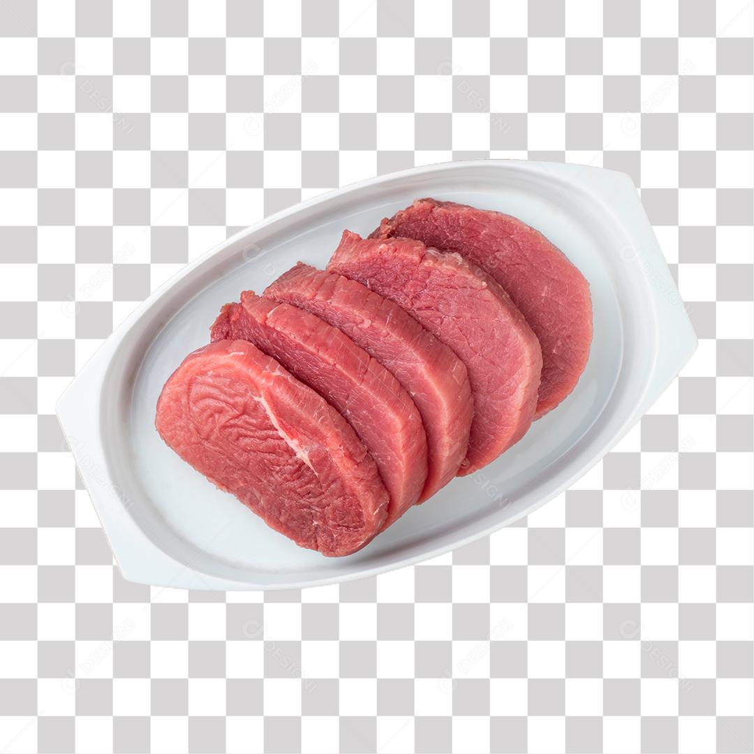 Fatias de Carne em prato branco PNG Transparente