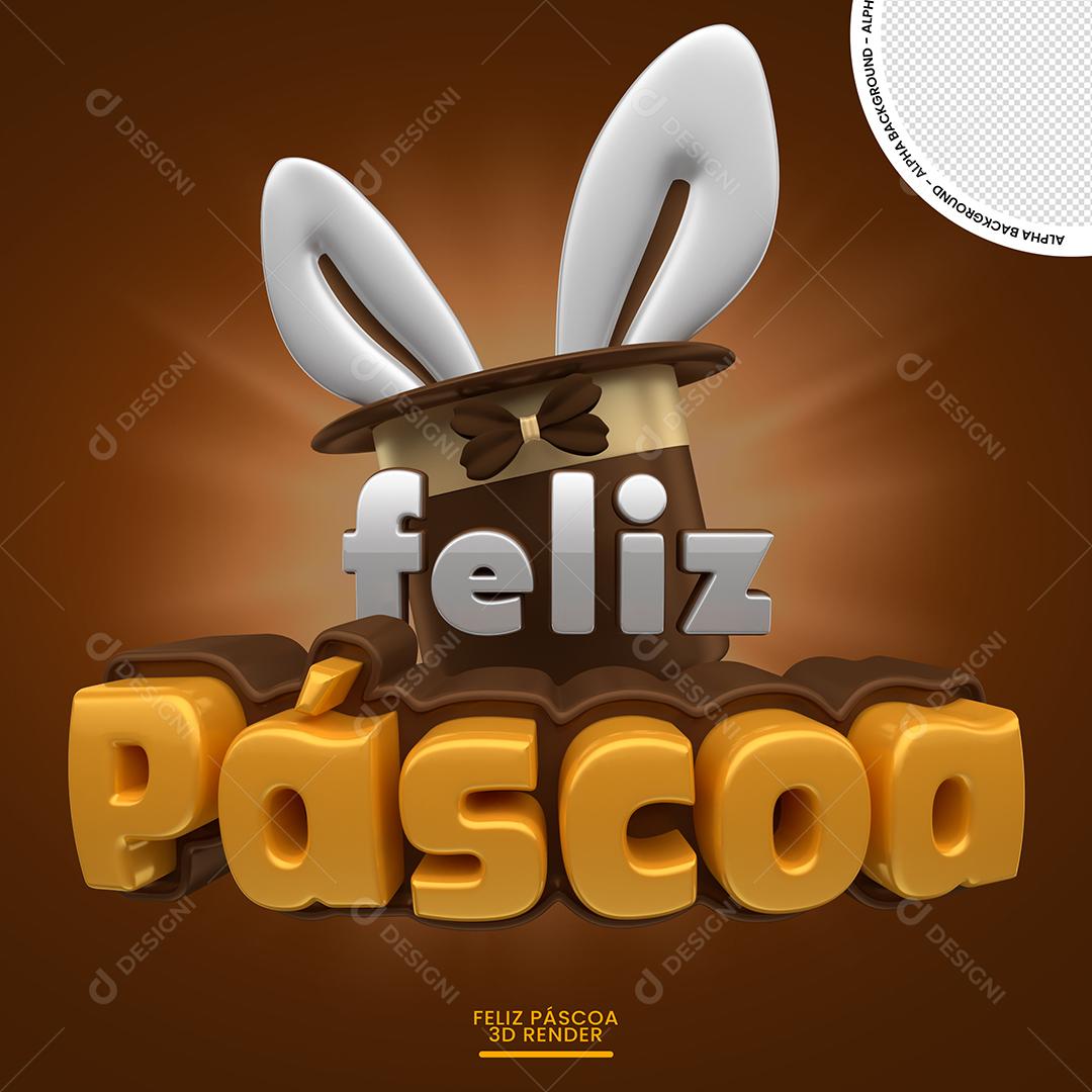 Selo 3D Feliz Páscoa Para Composição PSD