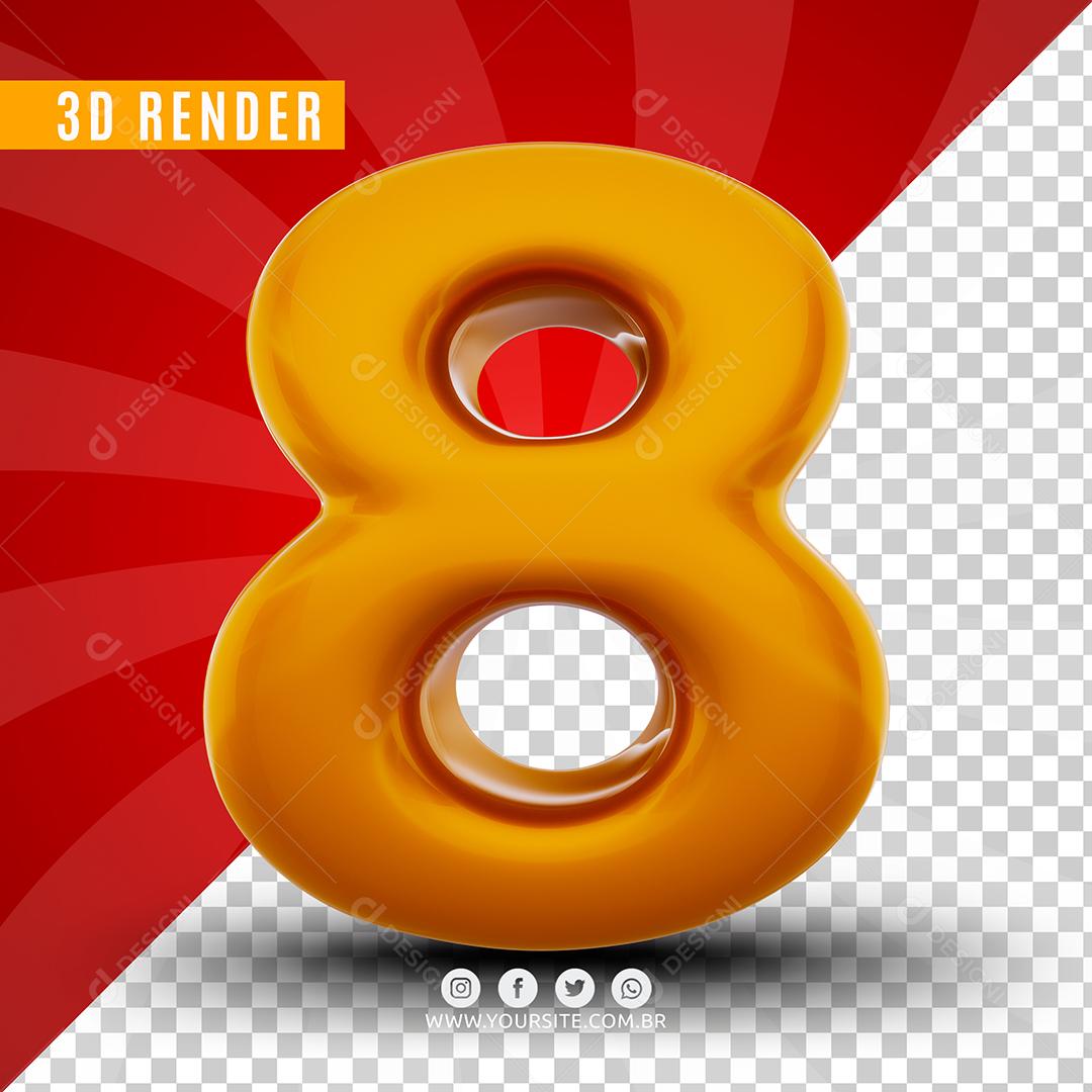Número 8 3D Dourado Elemento Para Composição PSD