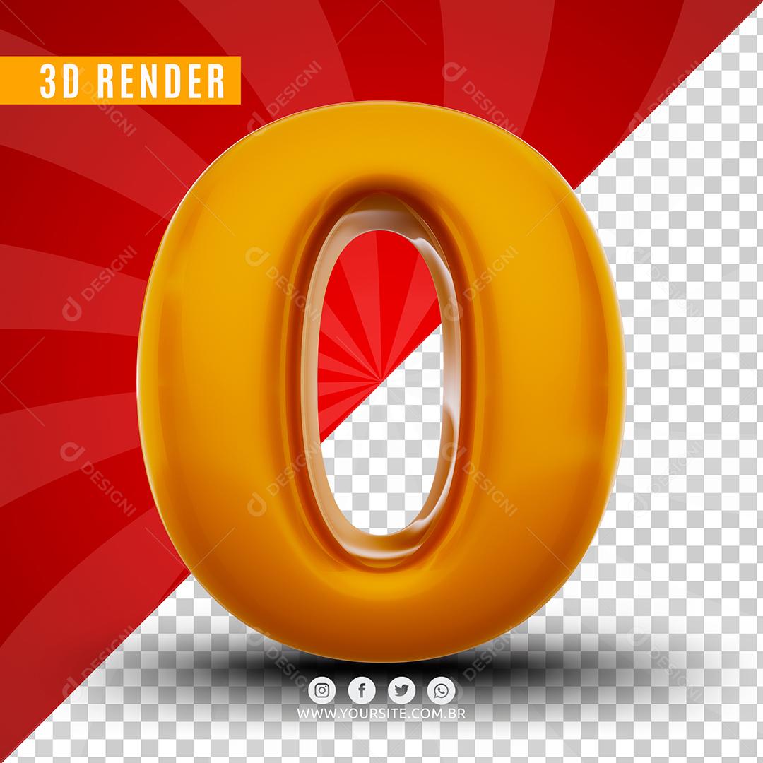 Número 0 3D Dourado Elemento Para Composição PSD
