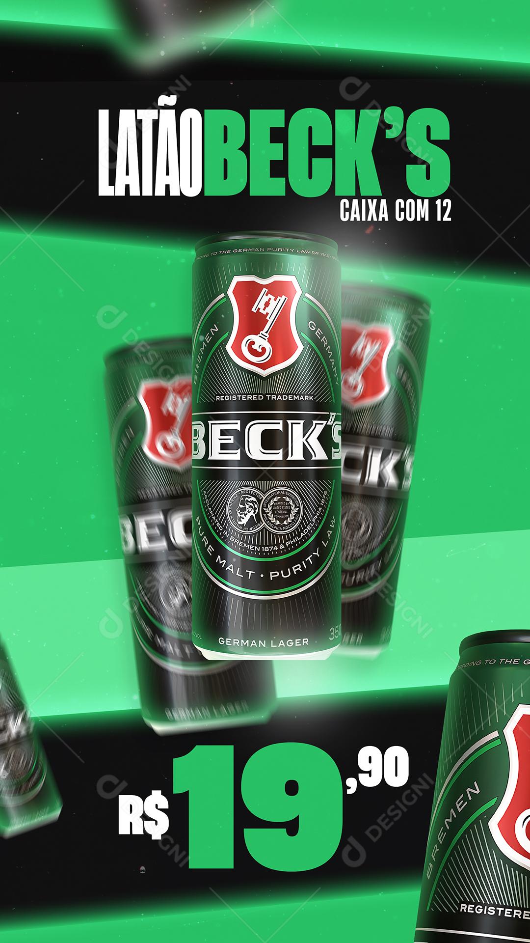 Latão Beck´s Caixa Com 12 Cerveja Bar Social Media PSD Editável
