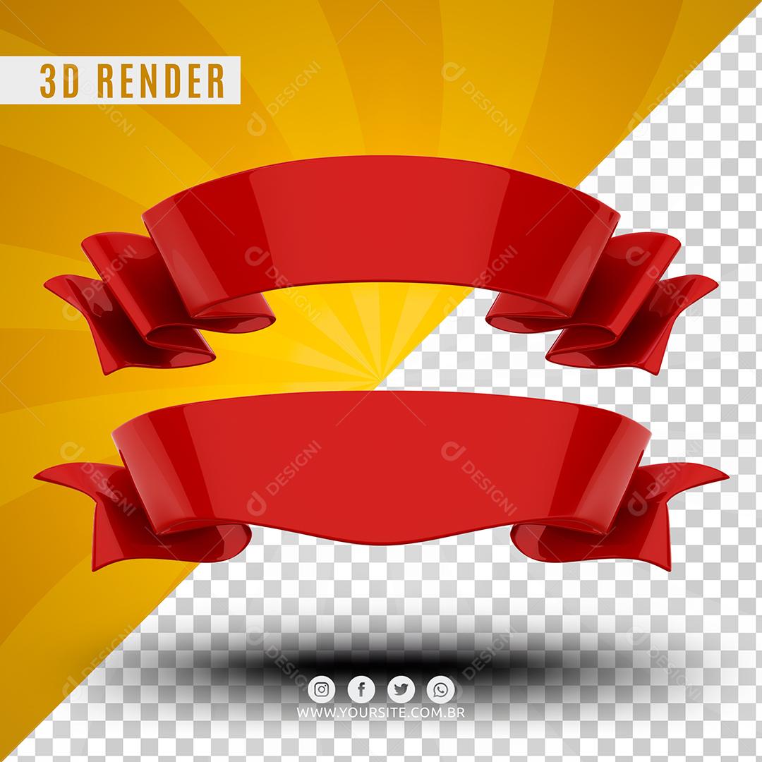Elemento 3D Fitas Vermelha Para Composição PSD