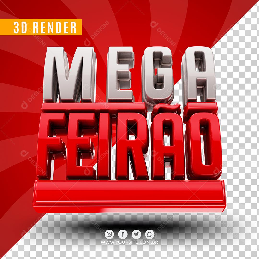 Mega Feirão Branco e Vermelho Texto 3D Para Composição PSD