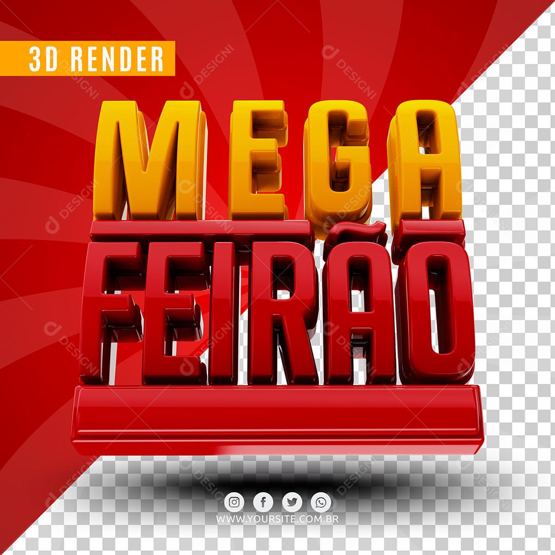 Mega Feirão Amarelo e Vermelho Texto 3D Para Composição PSD