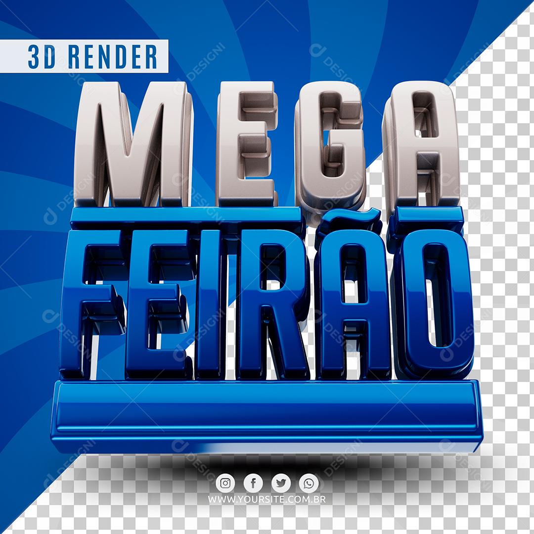 Mega Feirão Branco e Azul Texto 3D Para Composição PSD