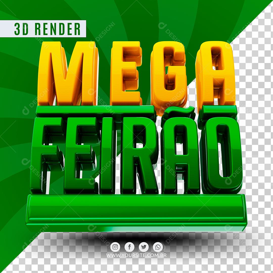 Mega Feirão Amarelo e Verde Texto 3D Para Composição PSD