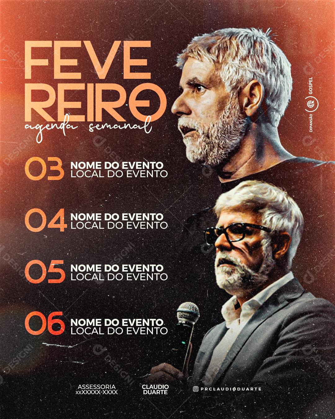 Flyer Agenda Fevereiro Gospel Social Media PSD Editável