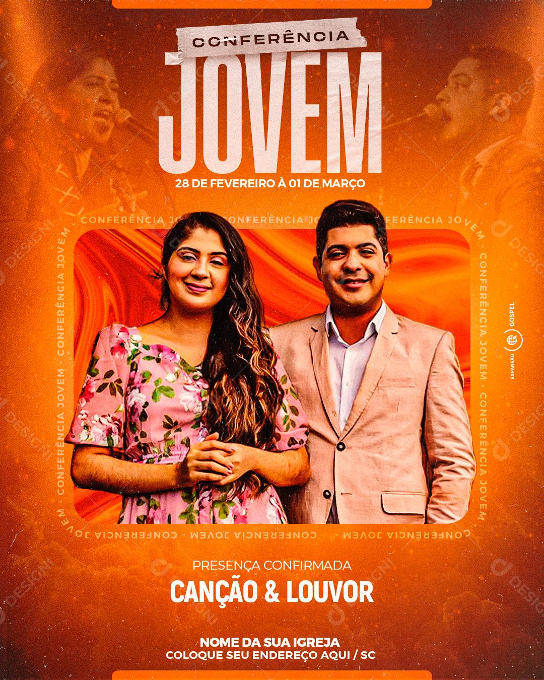 Flyer Conferencia Jovem Canção Louvor Social Media PSD Editável