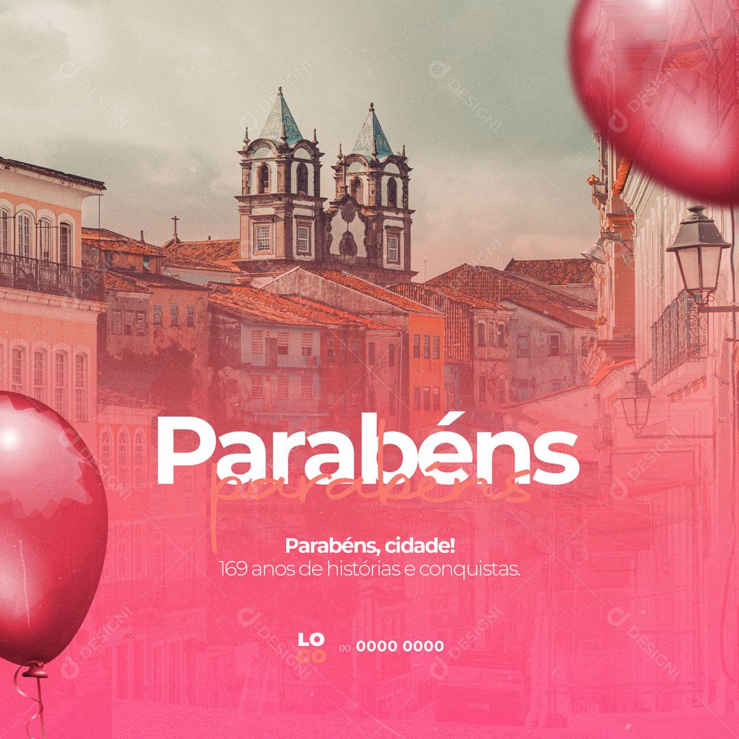 Social Media Parabéns Aniversário de Cidade Anos de Histórias PSD Editável