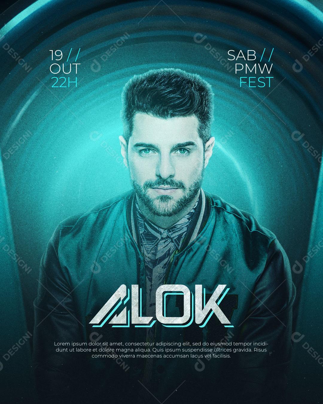 Flyer Show Dj Alok Social Media PSD Editável