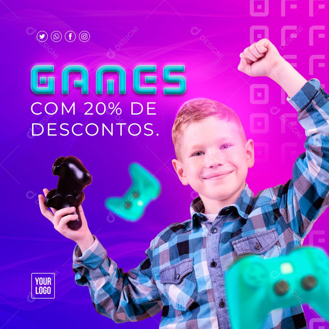 Games Com 20%  De Desconto Social Media PSD Editável