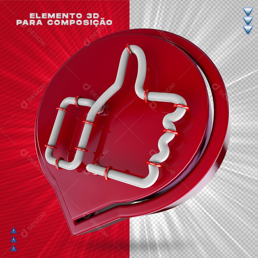 Elemento 3D Like Para Composição PNG Transparente Sem Fundo