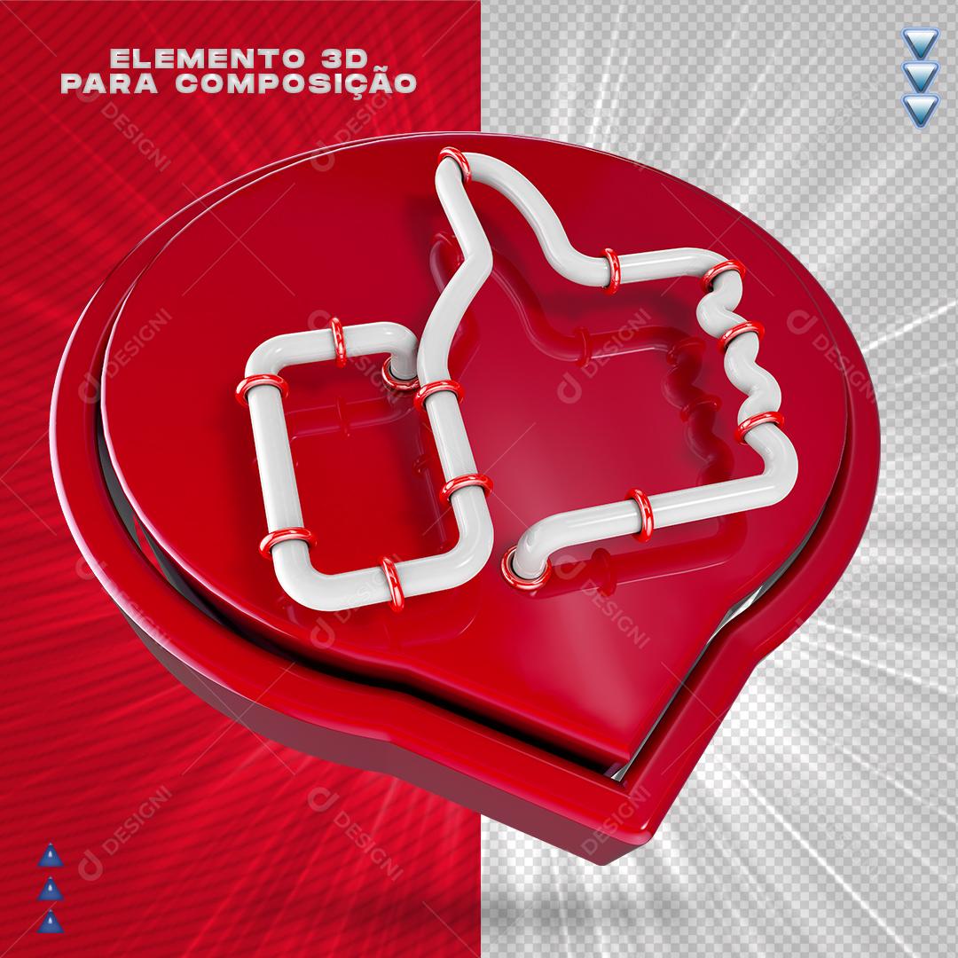 Elemento 3D Like Para Composição PNG Transparente Sem Fundo