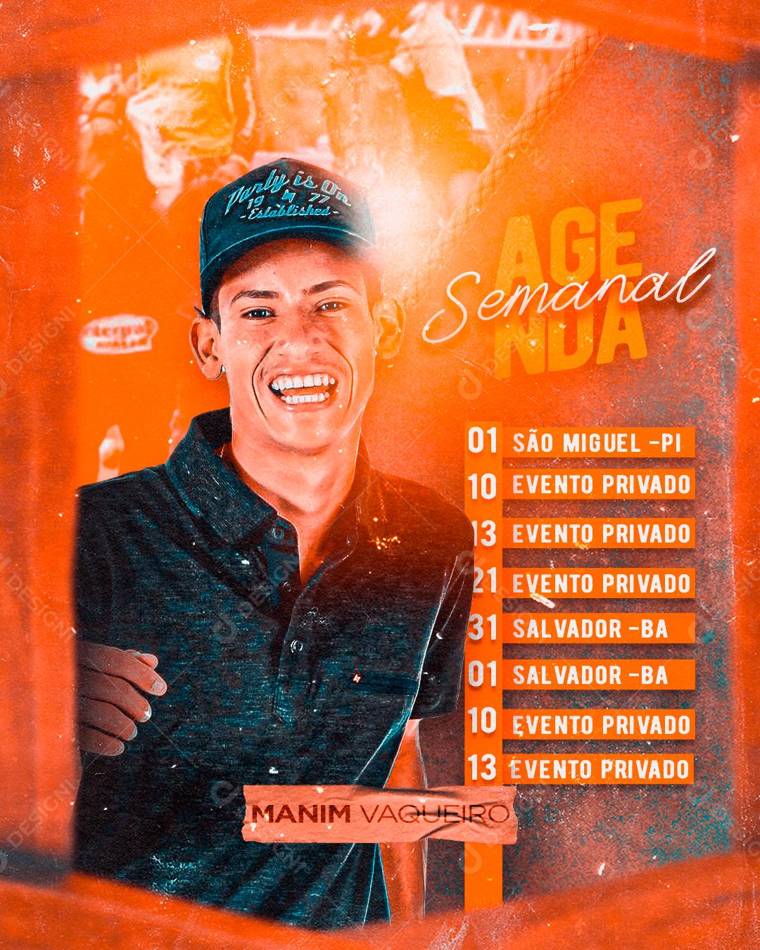 Social Media Agenda Semanal Manin Vaqueiro Flyer PSD Editável