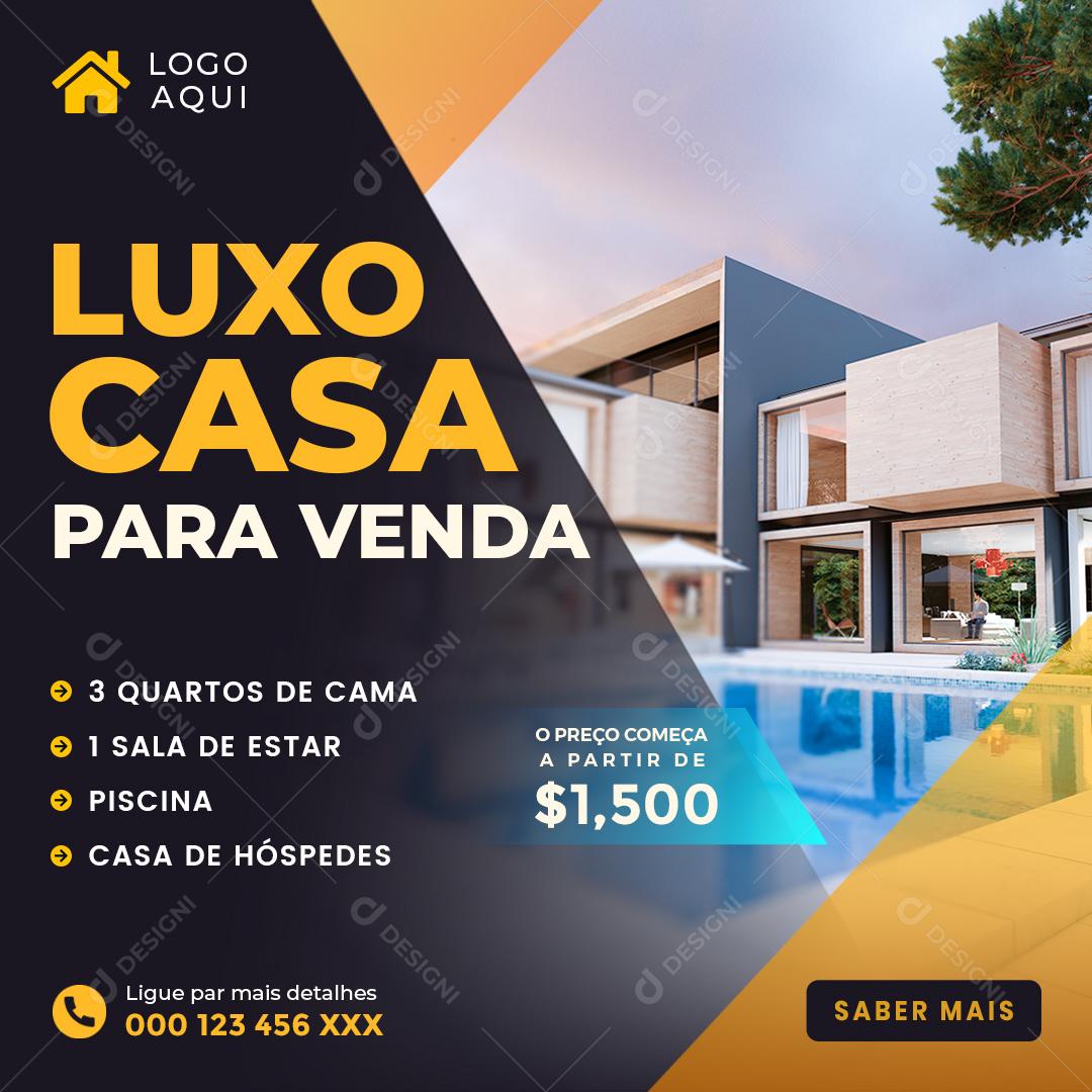 Social Media Luxo Casa Para Venda Imobiliária PSD Editável