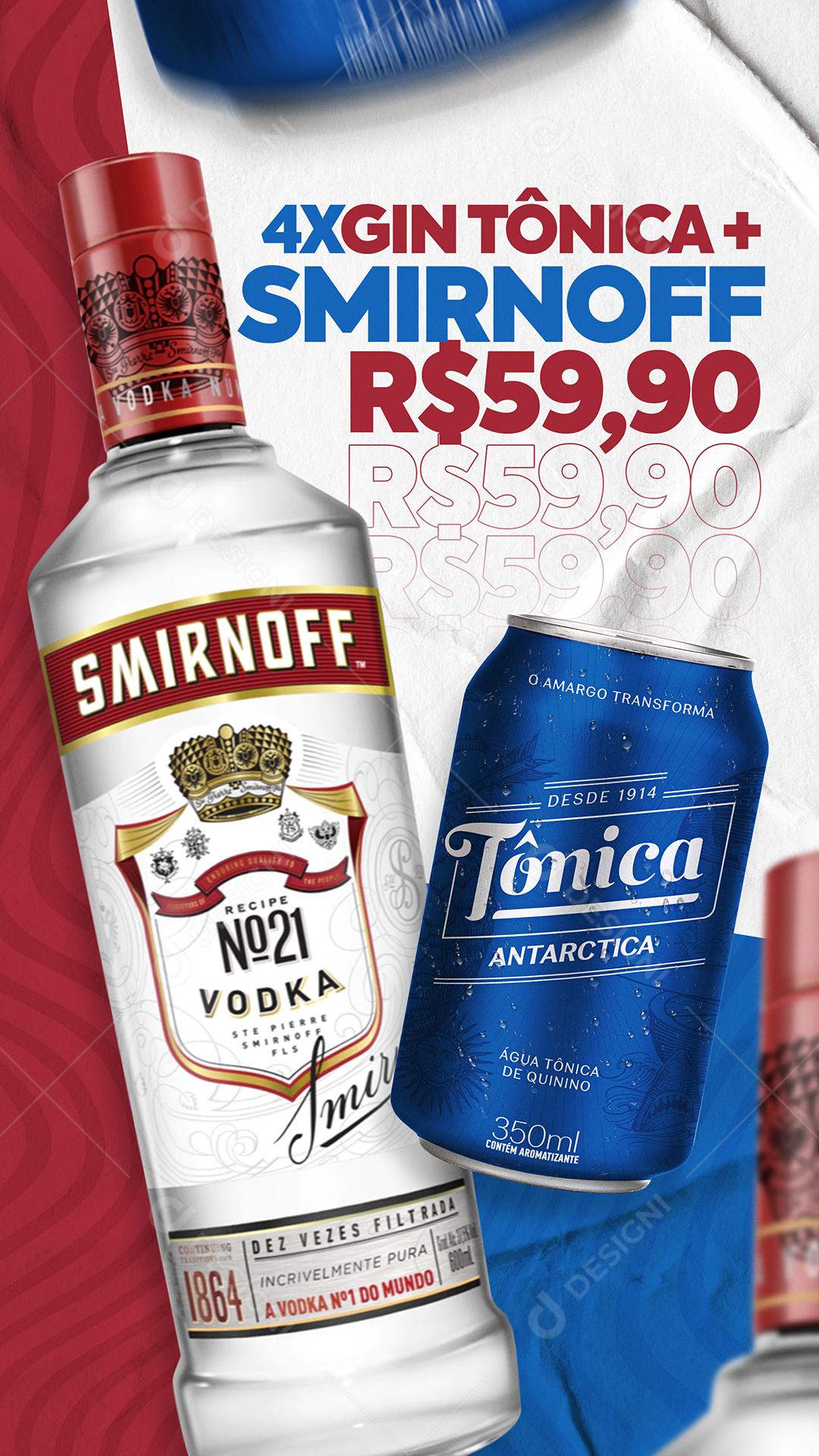 Social Media 4 x Gintônica Smirnoff Cervejas e Whiskys Bar PSD Editável
