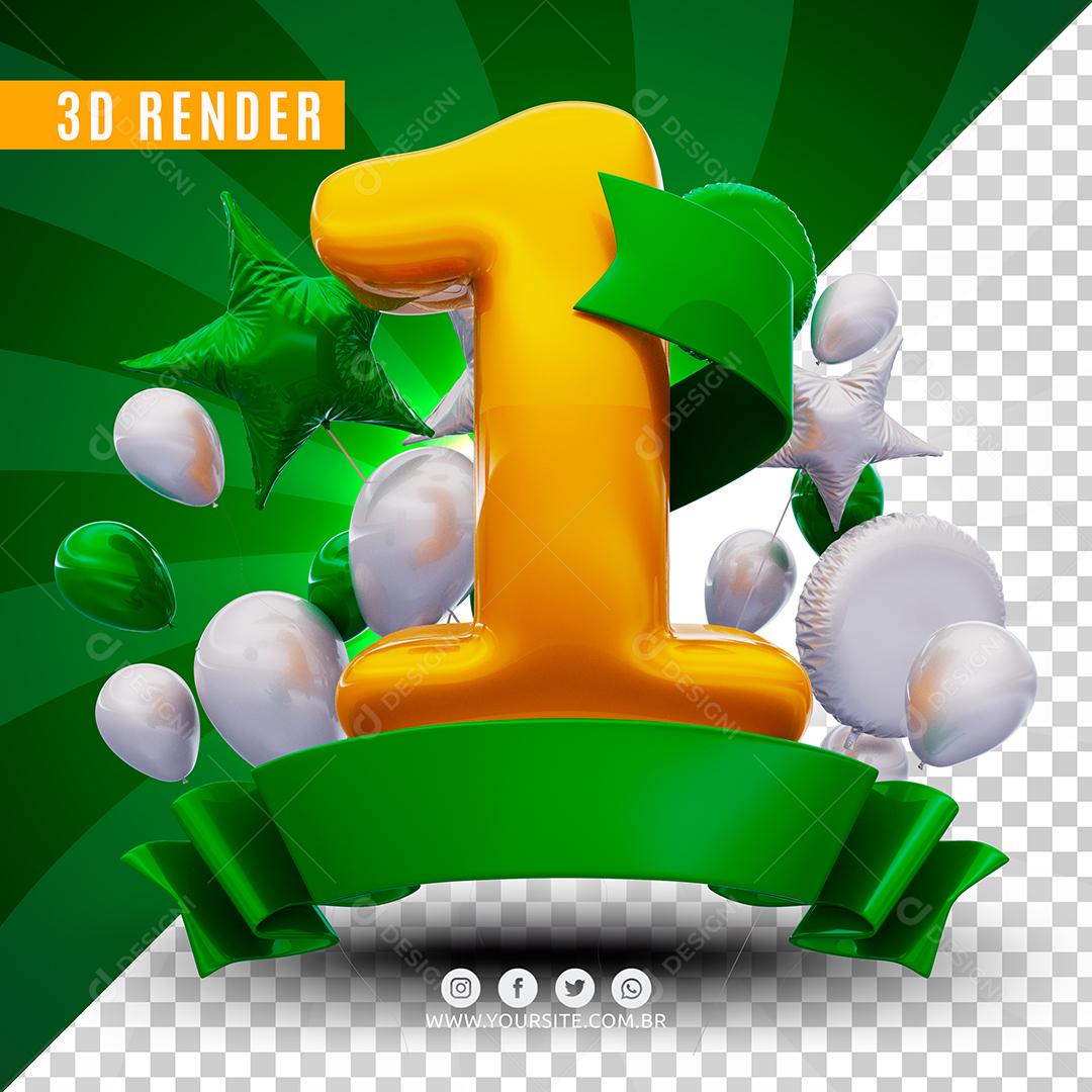 Número 1 De Aniversário Verde Para Composição PSD