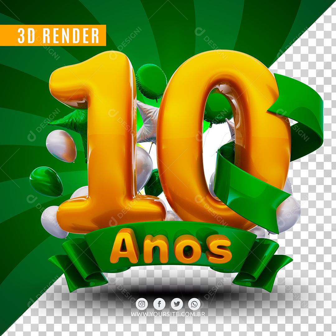 Número 10 De Aniversário Verde Selo 3D Para Composição PSD