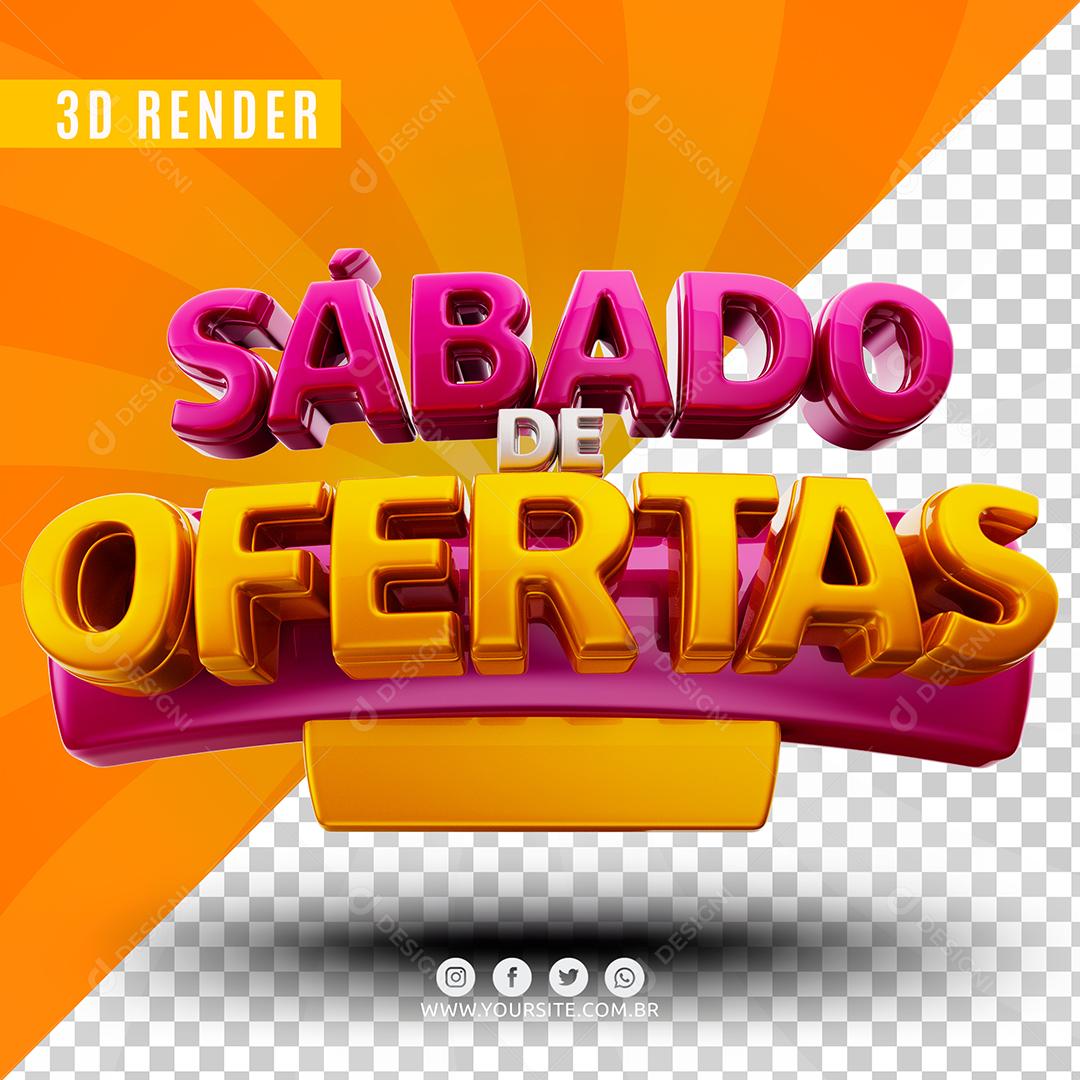 Sábado de Ofertas Rosa e Amarelo Selo 3D Para Composição PSD