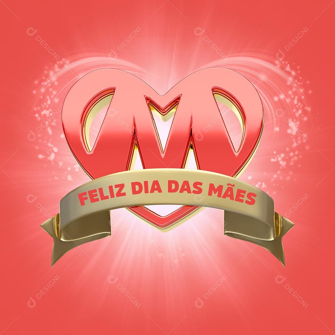 Selo 3D Feliz Dia Das Mães Para Composição PSD