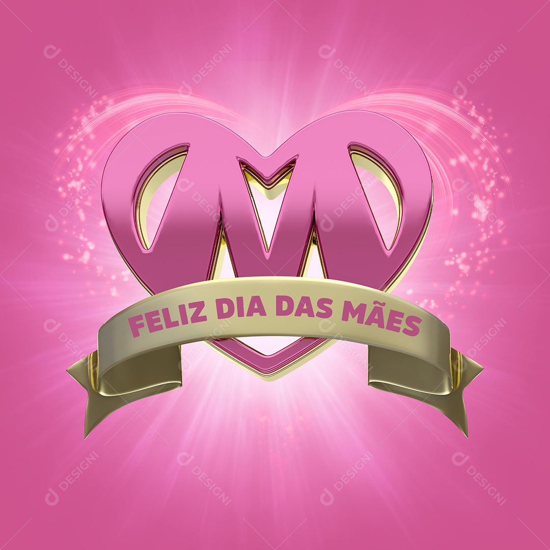 Selo 3D Feliz Dia Das Mães Rosa Para Composição PSD