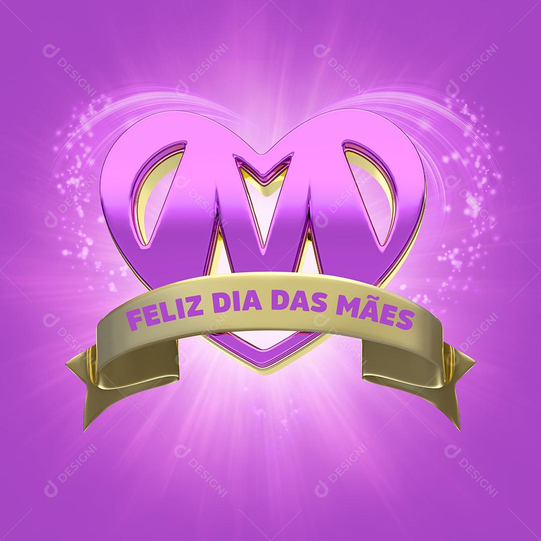 Selo 3D Feliz Dia Das Mães Roxo Para Composição PSD