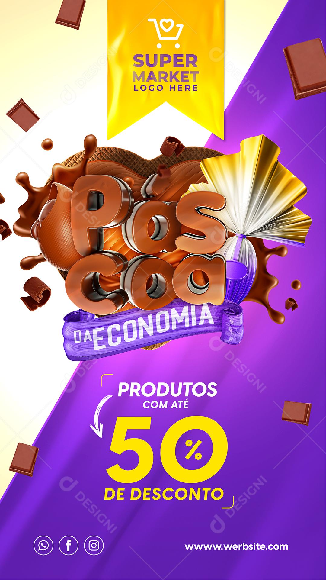 Social Media Páscoa da Economia Produtos Com Até 50% De Desconto PSD Editável