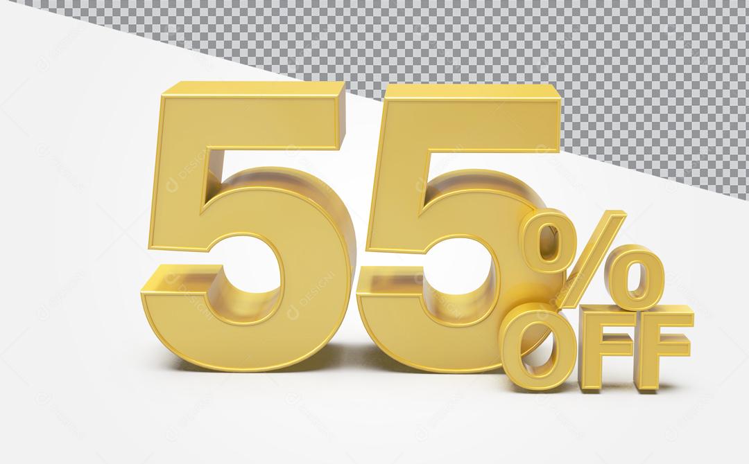 Número 3D 55% Off Desconto Dourado Para Composição PSD