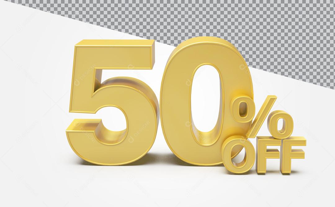 Número 3D 50% Off Desconto Dourado Para Composição PSD