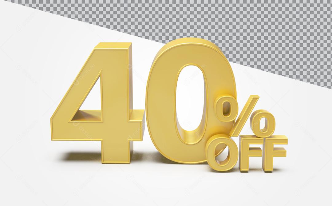 Número 3D 40% Off Desconto Dourado Para Composição PSD