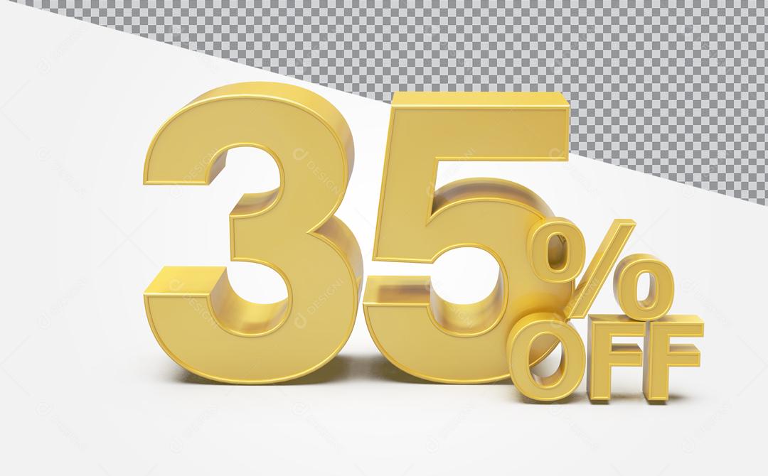 Número 3D 35% Off Desconto Dourado Para Composição PSD
