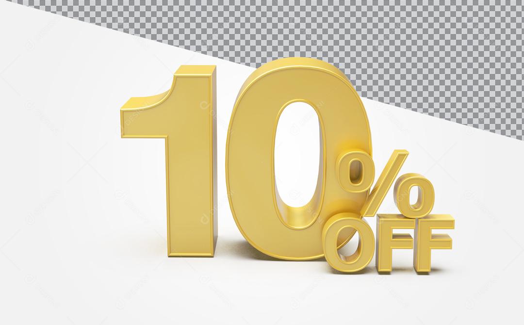 Número 3D 10% Off Desconto Dourado Para Composição PSD
