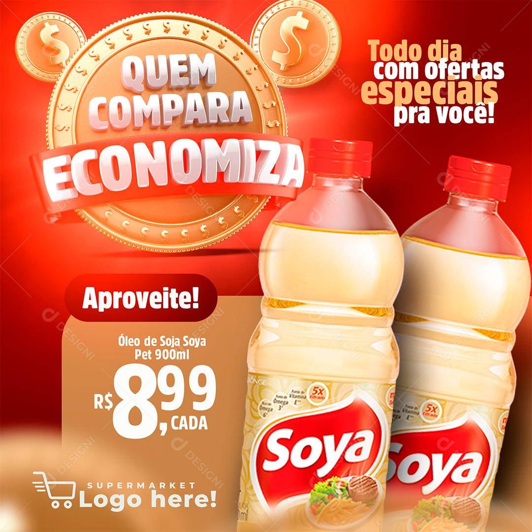 Social Media Quem Compara Economiza Supermercado PSD Editável